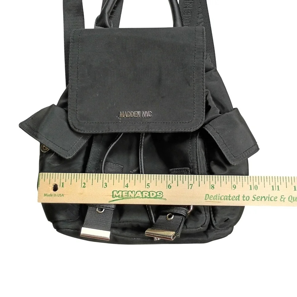 Madden NYC Backpack Women‎ Small Black Good Nylon Mini Buckle Straps Utility